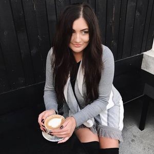 Grey & white fringe Anthropologie cardigan